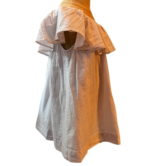 Molo girls cute white top with metallic pinstripe and ruffle collar size 7/8 - Picture 4 of 10